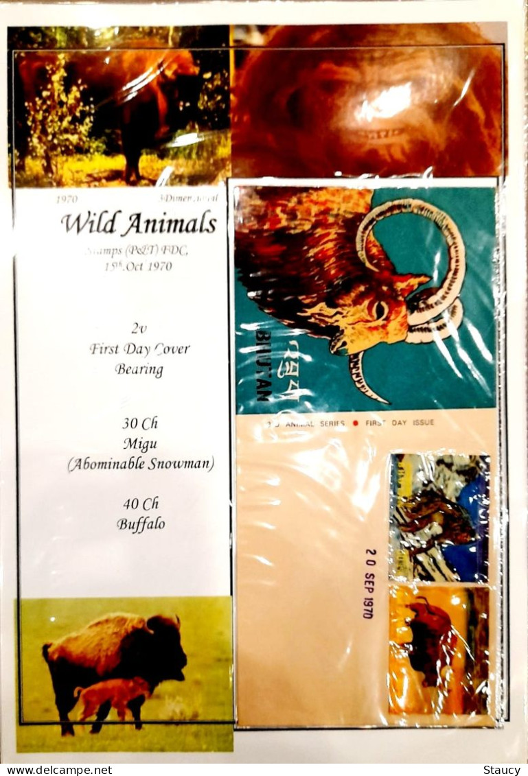 BHUTAN 1970 RARE COLLECTION Of WILD ANIMALS 3d Brochure + 13v SET + 6 Off FDC's + 2 Agency FDC + 2 Regd POSTAL USED CVR - Schimpansen