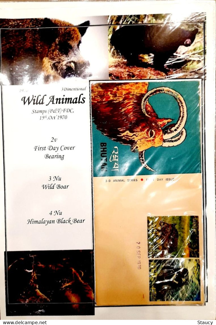 BHUTAN 1970 RARE COLLECTION Of WILD ANIMALS 3d Brochure + 13v SET + 6 Off FDC's + 2 Agency FDC + 2 Regd POSTAL USED CVR - Scimpanzé