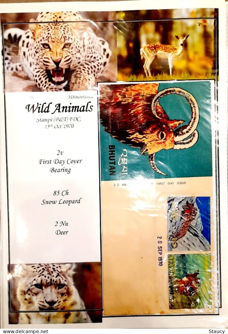 BHUTAN 1970 RARE COLLECTION Of WILD ANIMALS 3d Brochure + 13v SET + 6 Off FDC's + 2 Agency FDC + 2 Regd POSTAL USED CVR - Neushoorn