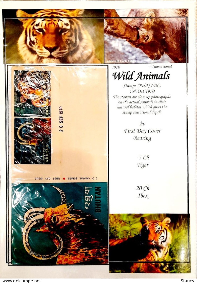 BHUTAN 1970 RARE COLLECTION Of WILD ANIMALS 3d Brochure + 13v SET + 6 Off FDC's + 2 Agency FDC + 2 Regd POSTAL USED CVR - Rhinozerosse