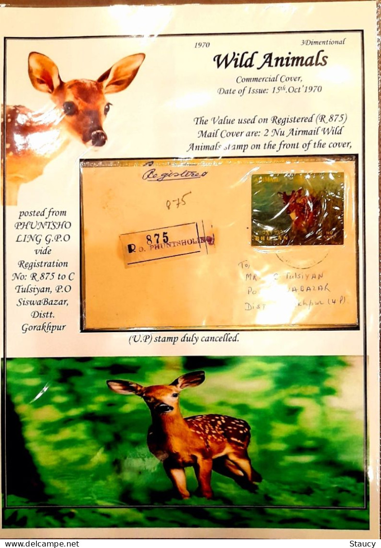 BHUTAN 1970 RARE COLLECTION of WILD ANIMALS 3d brochure + 13v SET + 6 off FDC's + 2 agency FDC + 2 regd POSTAL USED CVR