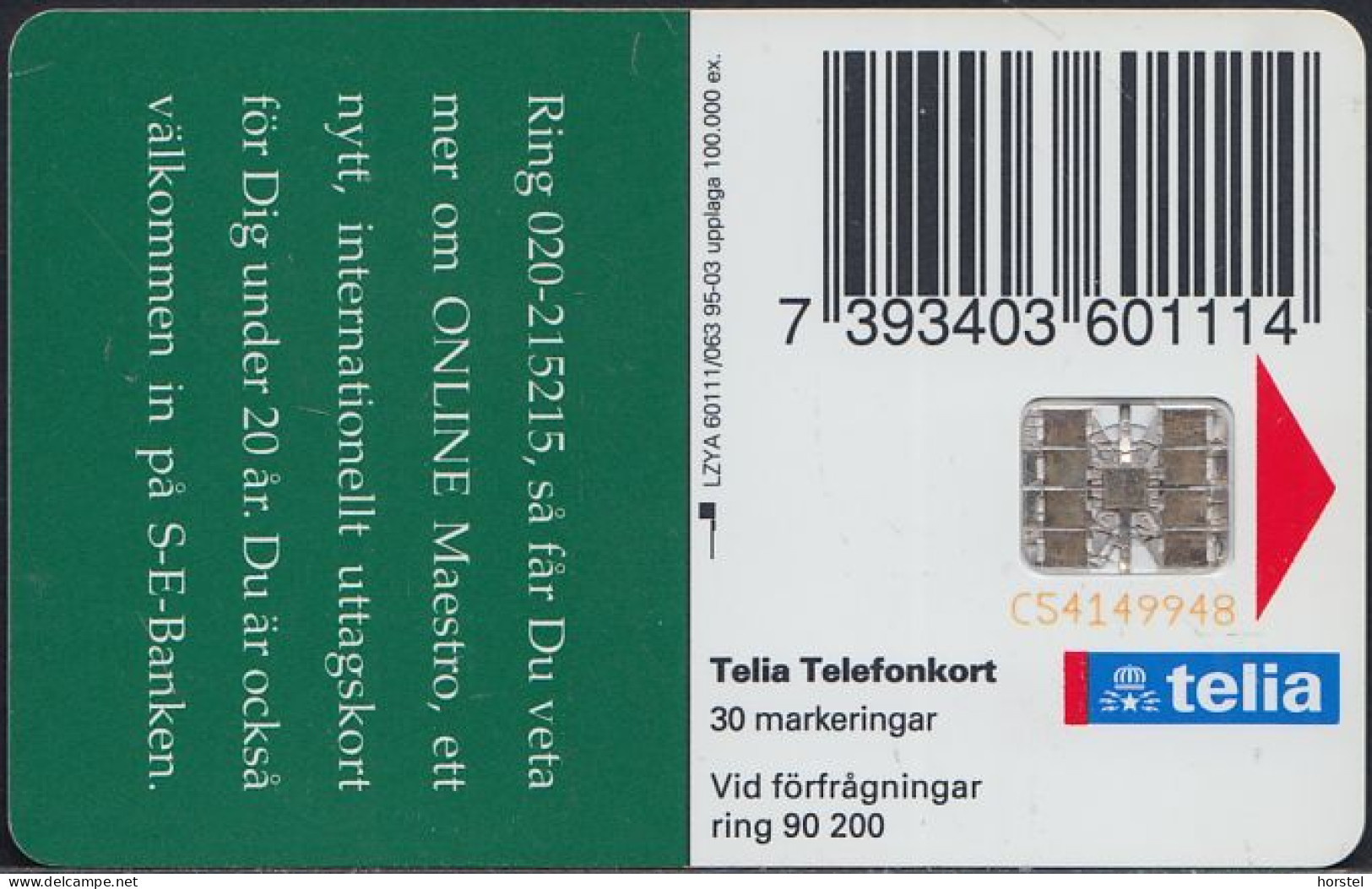 Schweden Chip 104 S-E -Banken ONLINE  (60111/063) Red BN C54149948 - Schweden