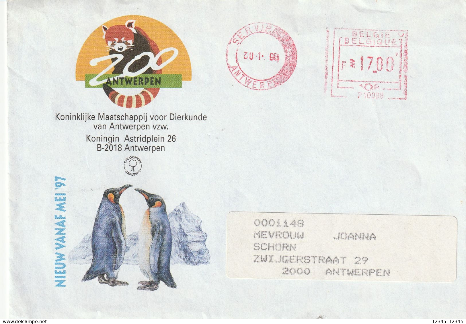 België 1998, Letter Antwerpen Zoo, Royal Zoological Society - Covers & Documents