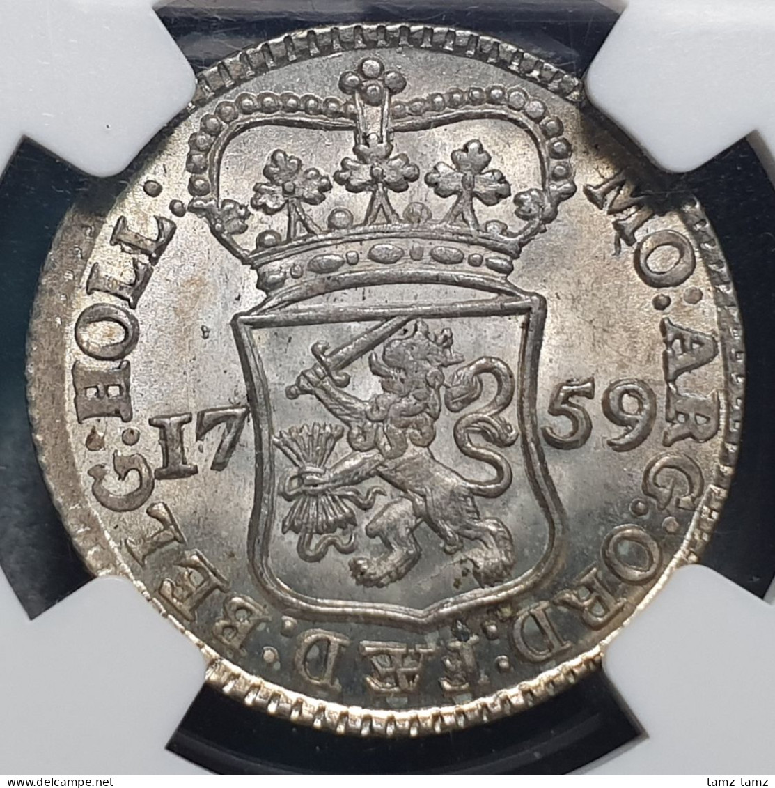 Netherlands Holland 1/4 Gulden Goddess 1759 NGC MS 65 - Monedas Provinciales
