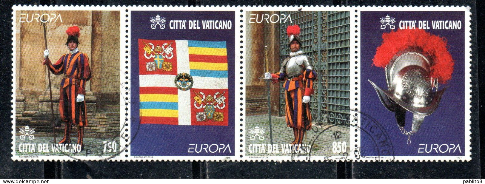 CITTÀ DEL VATICANO VATICAN VATIKAN 1997 EUROPA CEPT STORIA E LEGGENDE STRISCIA SERIE STRIP SET USATA USED OBLITERE' - Oblitérés