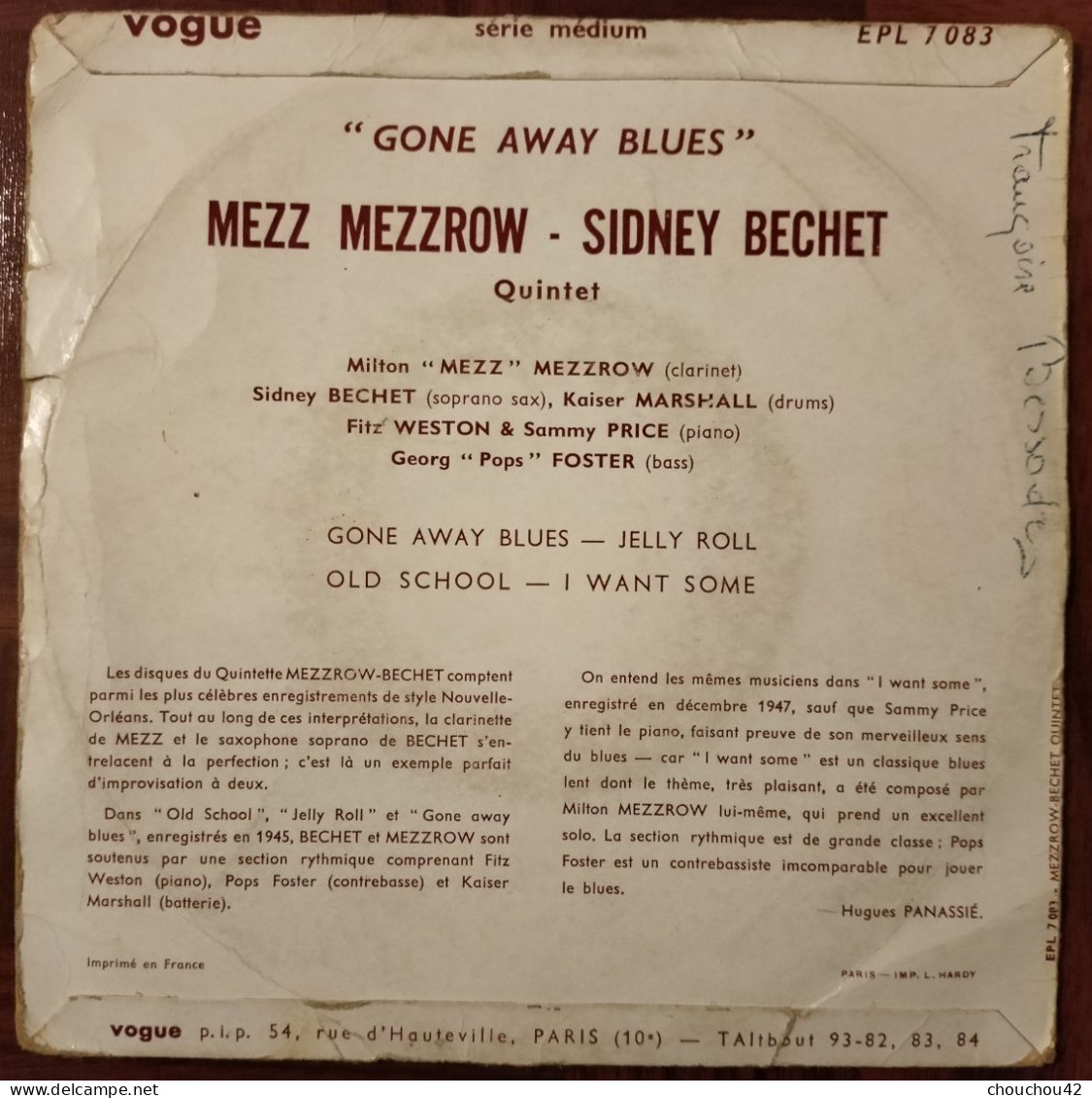 MEZZ MEZZROW SIDNEY BECHET GONE AWAYS BLUES - Jazz