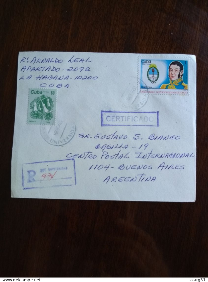 2 Reg Letter Cuba Argentina.san Martín.coat Of Arms.sarmiento.orchid.yv 2879.2960.2474 E8 Reg Post Conmem 1 Or 2 Pieces. - Briefe U. Dokumente