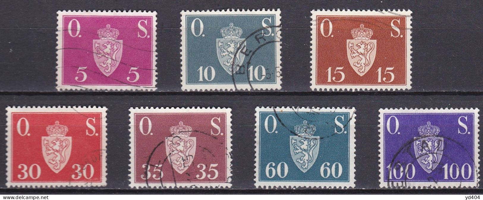 NO604B – NORVEGE - NORWAY – 1951/2 – COAT OF ARMS «O.S.» – SG # O434/40 USED 3,75 € - Dienstmarken