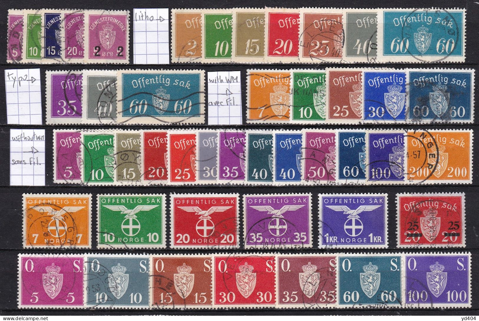 NO606 – NORVEGE - NORWAY – 1926-52 – NICE COLLECTION – SC # O1-O64 USED 97 € - Service