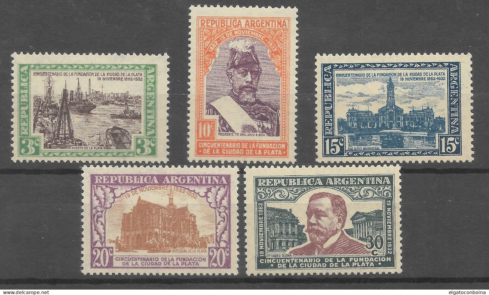 ARGENTINA 1933 LOCAL MOTIVES FOUNDATION OF LA PLATA SCOTT 409/13 MI 390/4 MNH - Neufs