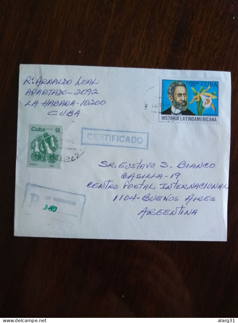 2 Reg Letter Cuba Argentina.brasil.machado Writer Villalobos.music.orchid.yv3158.2961.e8 Reg Post Conmem 1 Or 2 Pieces. - Brieven En Documenten