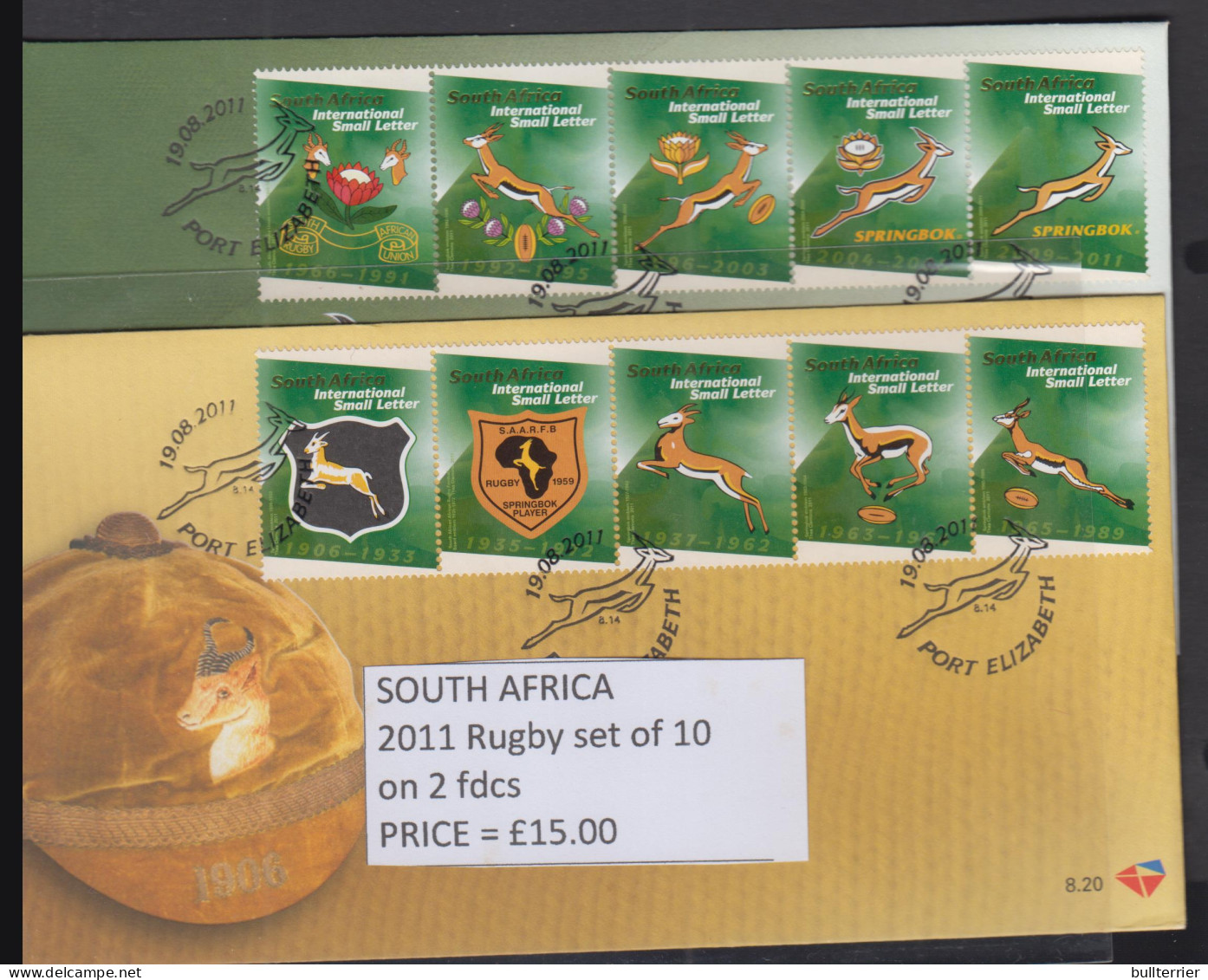 RUGBY - SOUTH AFRICA -2011-  RUGBY SET OF 10 ON 2 ILLUSTRATED FDC  - Rugby