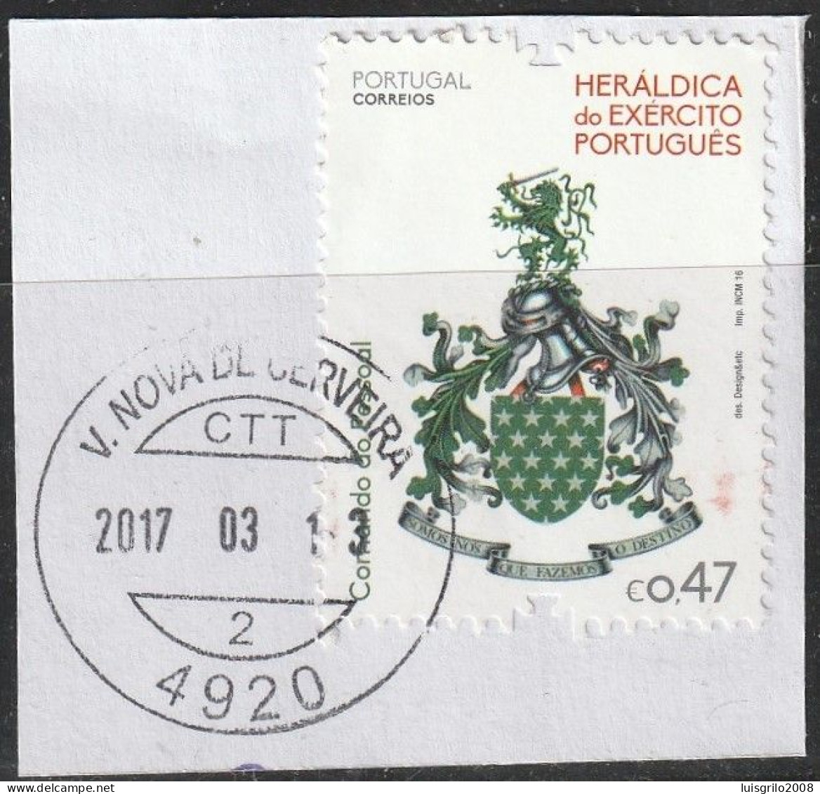 Fragment - Postmark VILA NOVA DE CERVEIRA . 2017 -|- Mundifil Nº 4767 . Heraldica Do Exército - Gebruikt