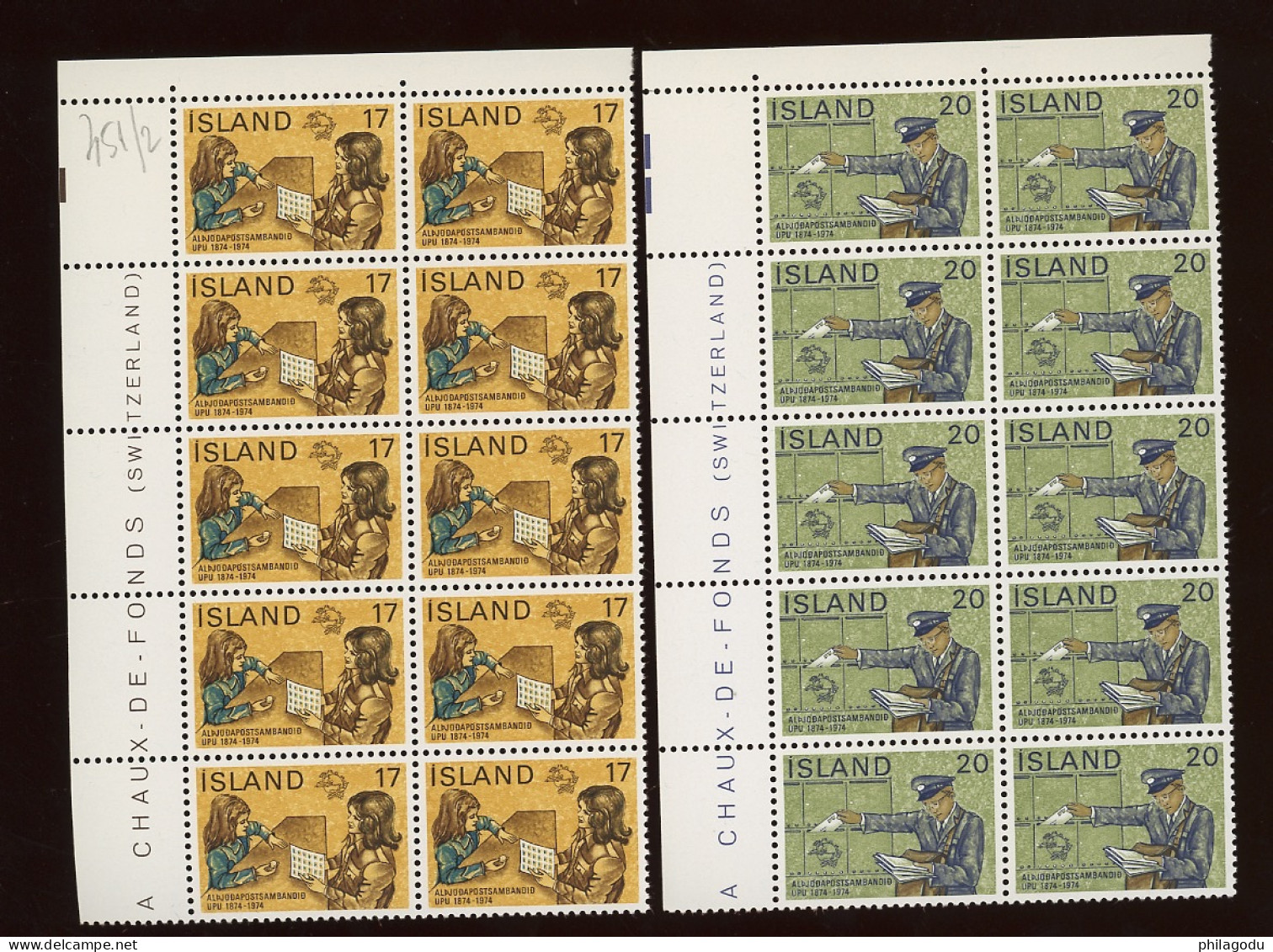 1974.  Yv.  451/452 ** X 10 Ex.   UPU. Postman. Children Enfants - Unused Stamps