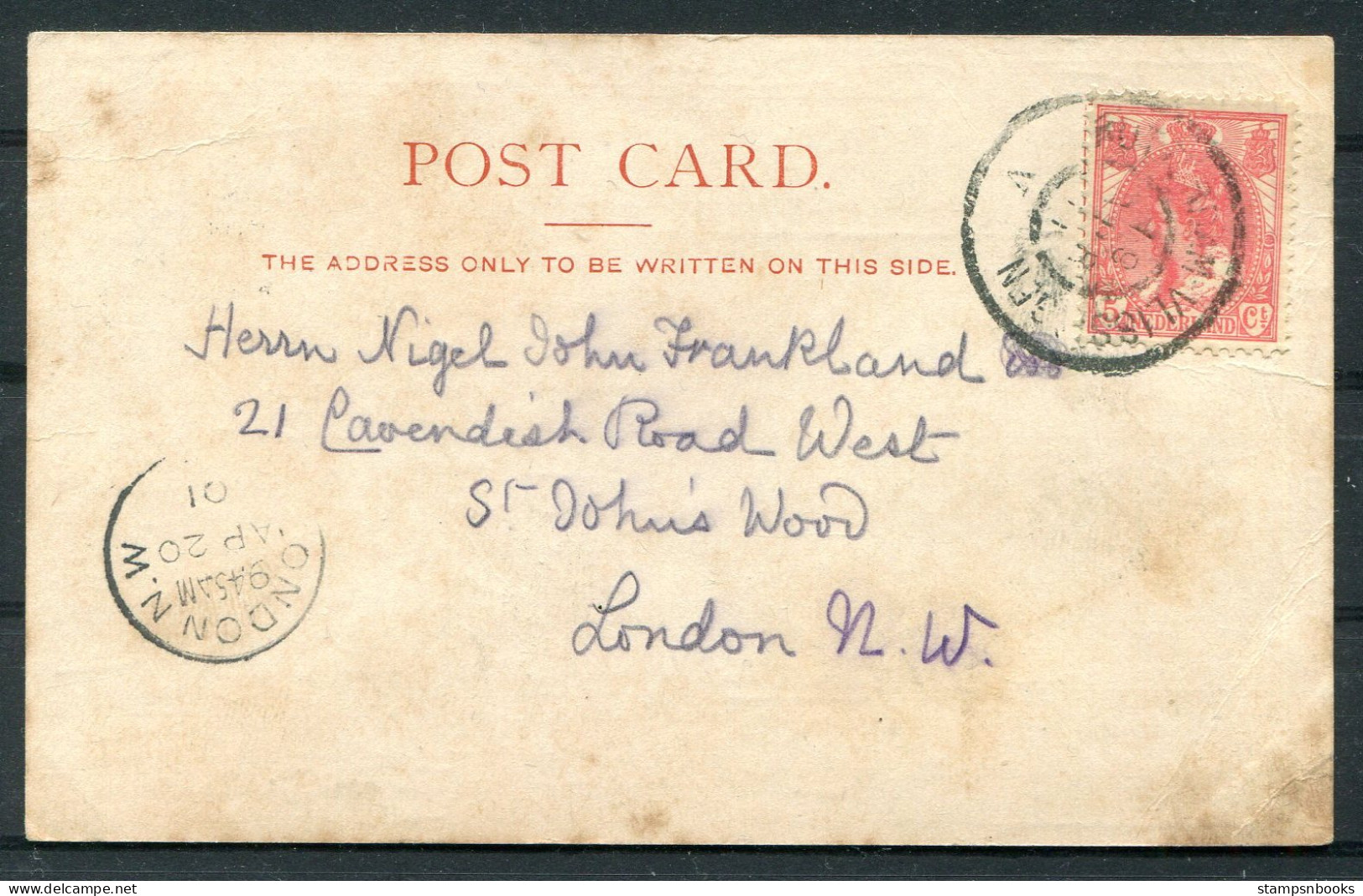 1901 Netherlands "The Rapid Royal Route" "Queenboro - Flushing Mail Service" Ship Postcard - St John's Wood, London - Brieven En Documenten