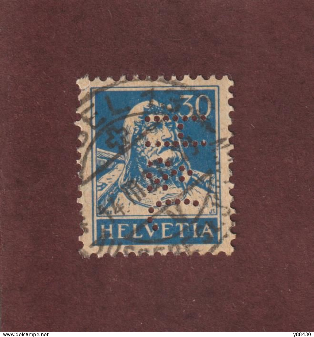 SUISSE - PERFORÉ . J & H . - N° 205 De 1924 / 1927 - Guillaume Tell . 30c. Bleu / Chamois - 4 Scan - Perfin