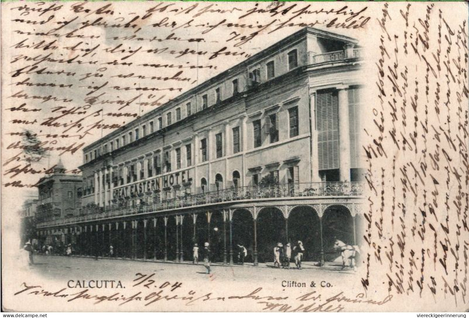 !  Alte Ansichtskarte Calcutta, Great Eastern Hotel, India, Indien, 1904, Sea Post Via Brindisi To Hamburg - Inde
