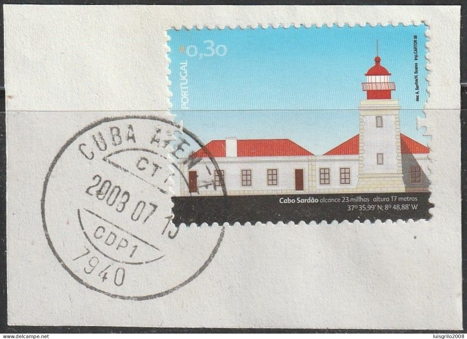 Fragment - Postmark CUBA ALENTEJO -|- Mundifil Nº 3723 . Farol Cabo Sardão - Gebraucht