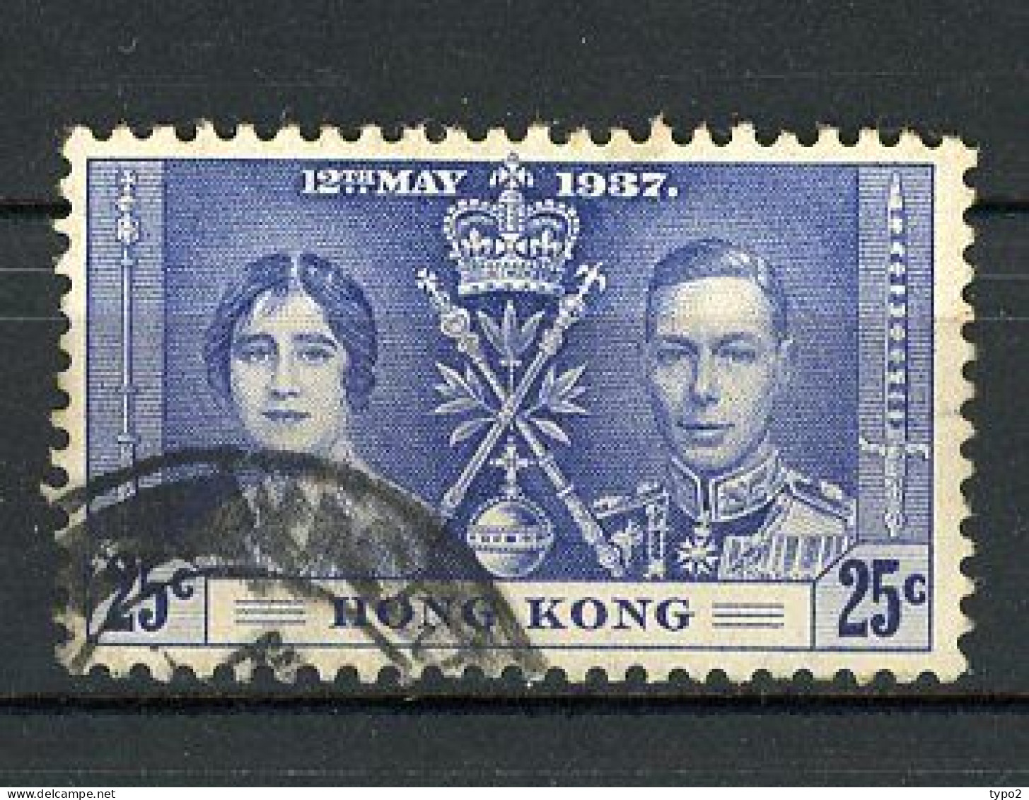 H-K  Yv. N° 139 SG N°139  (o)  25c Bleu Couronnement George VI Cote 4 Euro BE  2 Scans - Usados