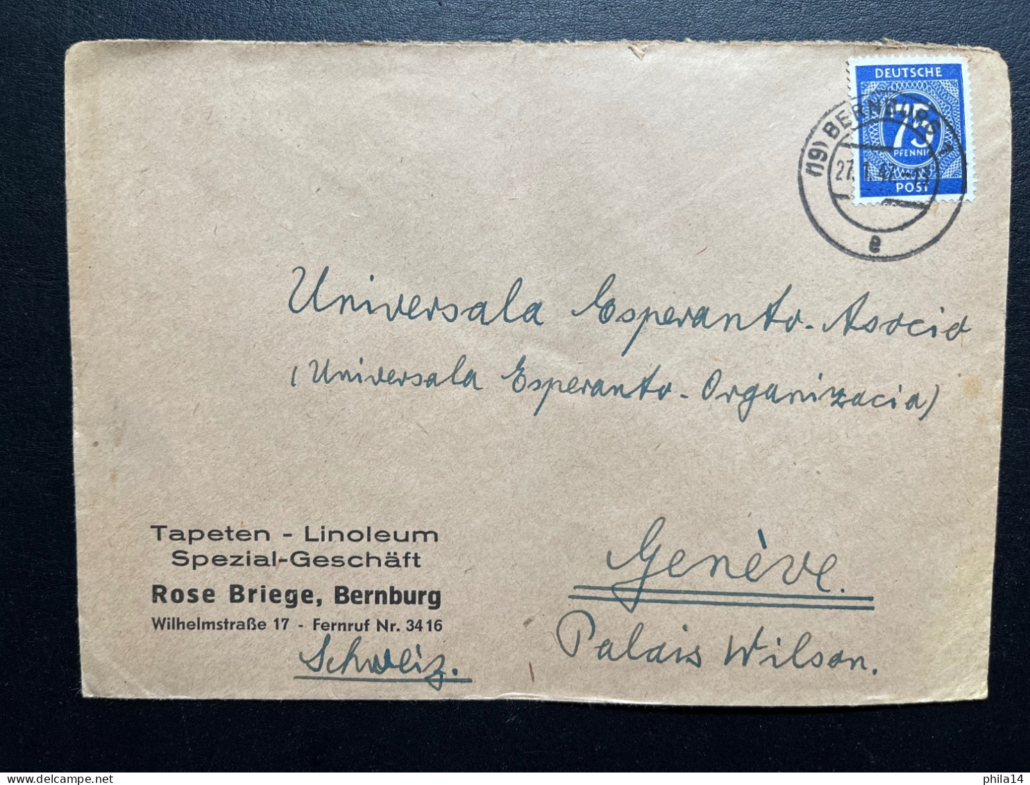 ENVELOPPE ALLEMAGNE / 1947 BERNBURG POUR GENEVE SUISSE / ESPERANTO - Berlin & Brandenburg