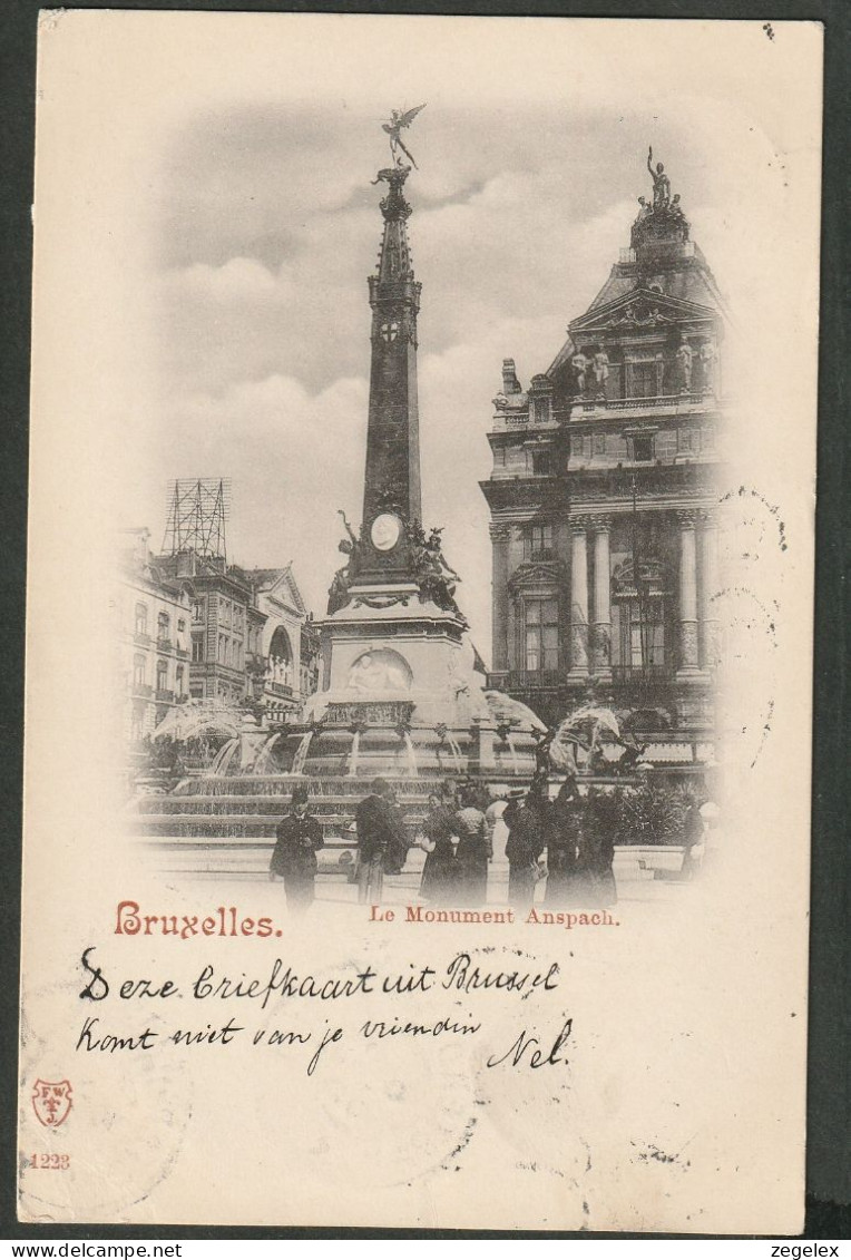 Bruxelles 1898 - Le Monument Anspach Met Groepje Mensen - Animé - Autres & Non Classés