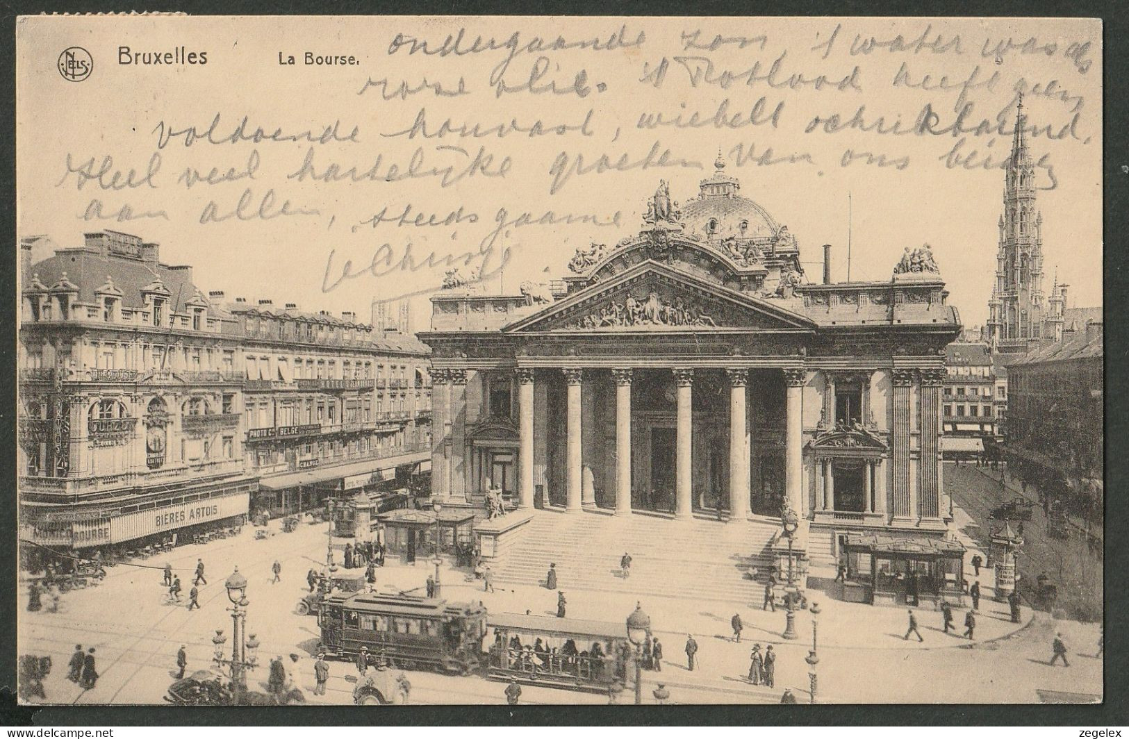 Bruxelles 1913 - La Bourse. Animé Levendig - Trams - Bieres Artois - Autres & Non Classés