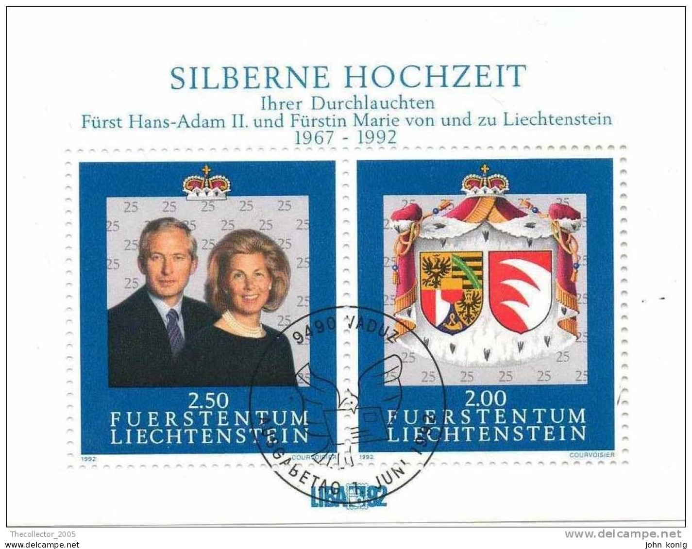 Liechtenstein - Foglietto - Stamps Sheet - Famiglia Reale - Royal Family 1992 - Used Stamps