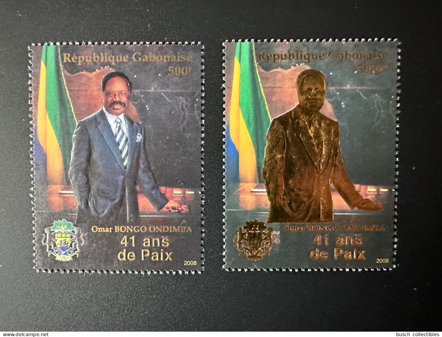 Gabon Gabun 2008 Mi. 1693 - 1694 41e Anniversaire Magistrature Surprême Président Omar Bongo Ondimba Scarce Or Gold MNH - Gabon