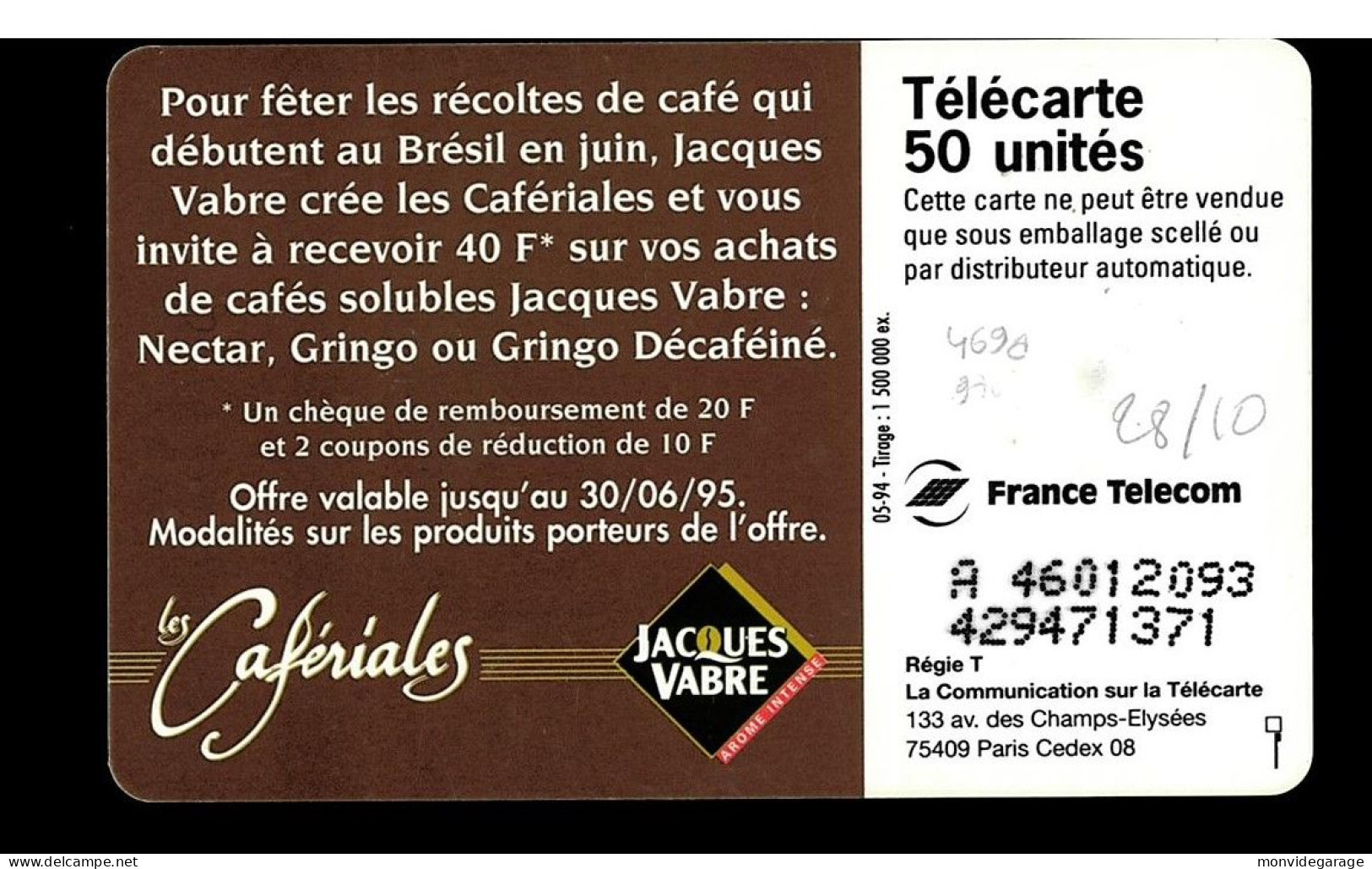 F469a - Cafériales J. Vabre - Numérotation 2 Lignes - 1994