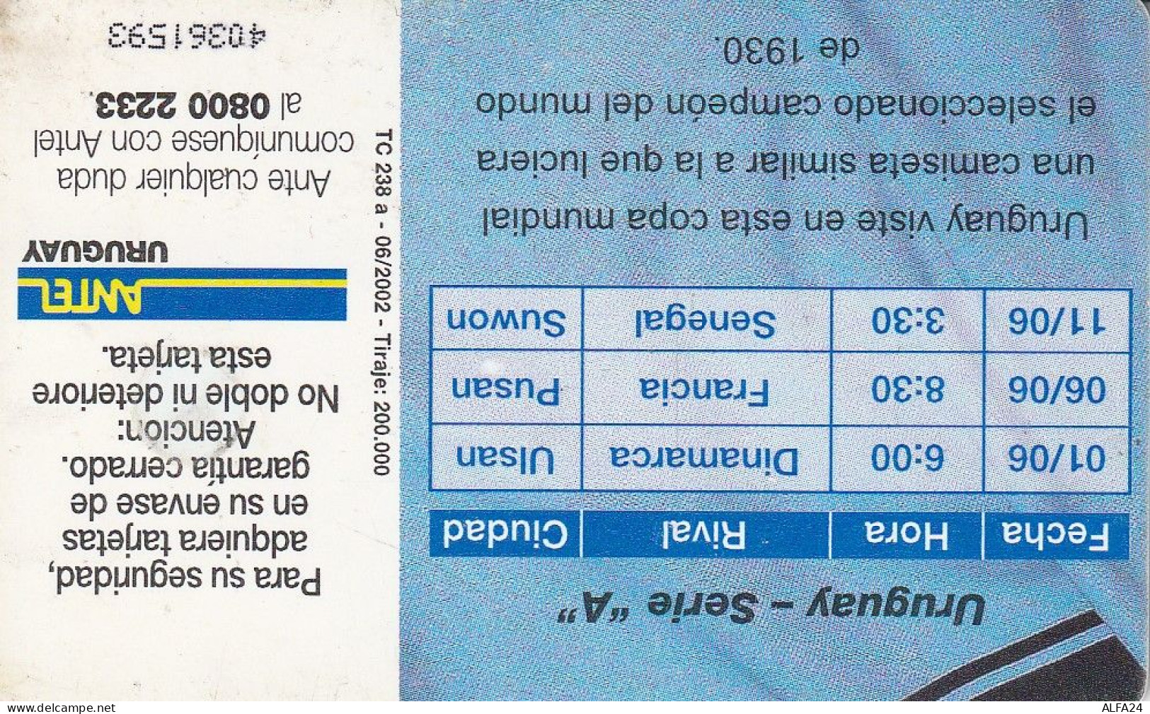 PHONE CARD URUGUAY  (E2.17.1 - Uruguay