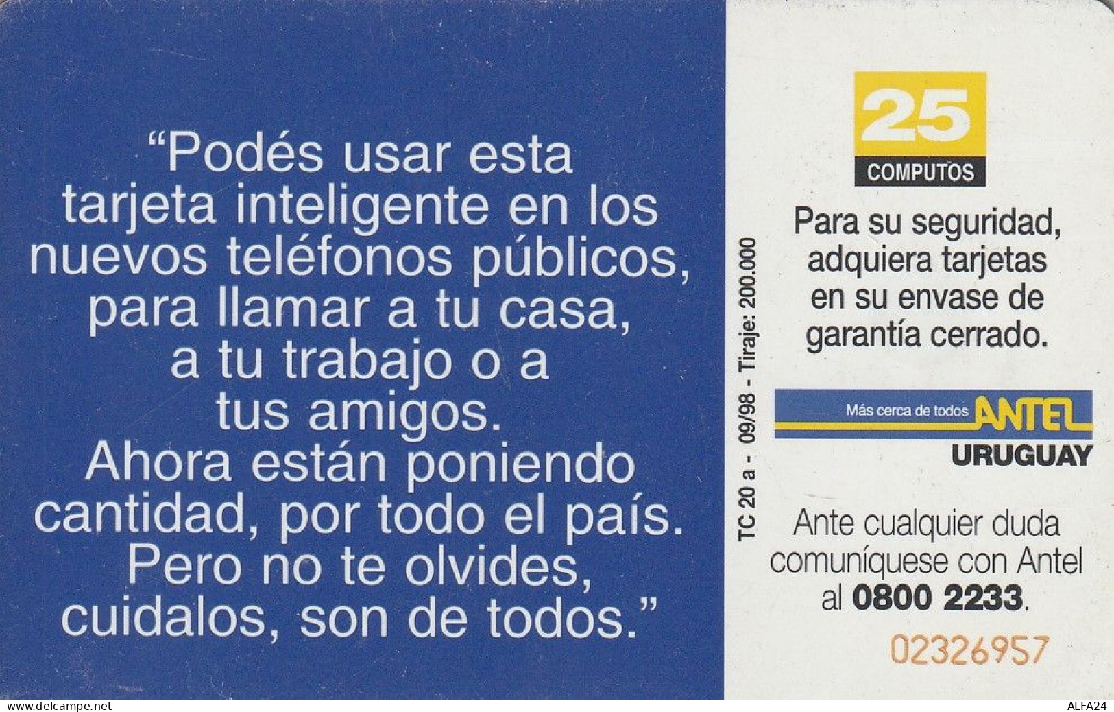 PHONE CARD URUGUAY  (E2.17.5 - Uruguay