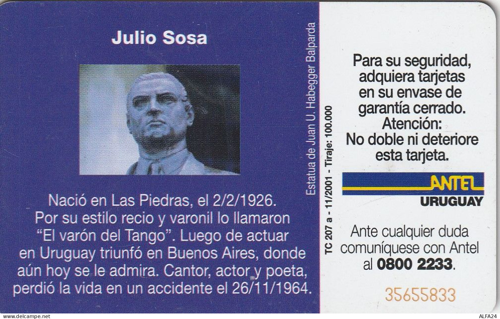 PHONE CARD URUGUAY  (E2.15.7 - Uruguay