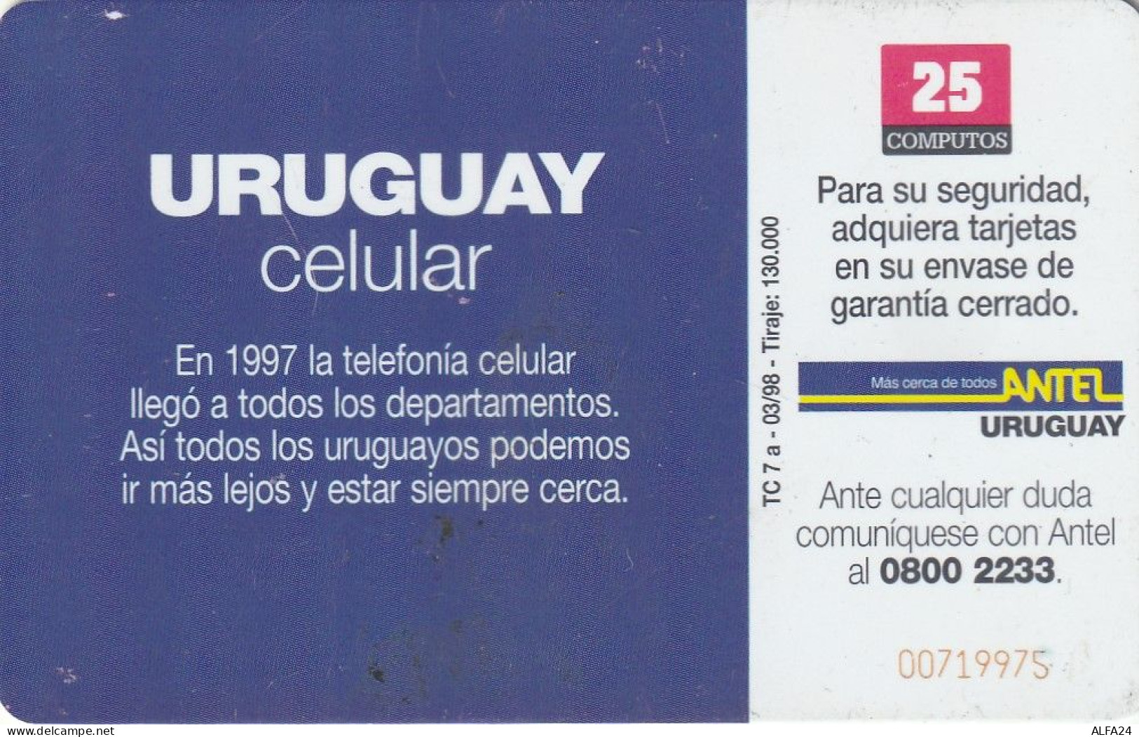 PHONE CARD URUGUAY  (E2.15.6 - Uruguay