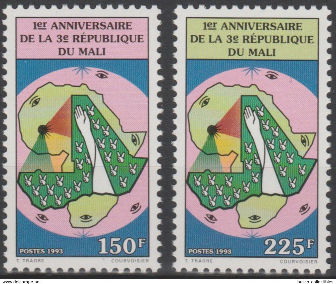 Mali 1993 Mi. 1173 - 1174 1er Anniversaire De La 3ème République Du Mali Republic Republik Politik Politic - Mali (1959-...)