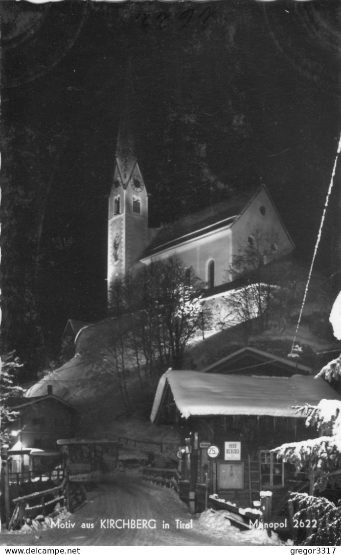 E2563) Motiv In KIRCHBERG In TIROL - Verschneite Straße Mit Haus HANDWEBEREI U. Kirche ALT! - Kirchberg