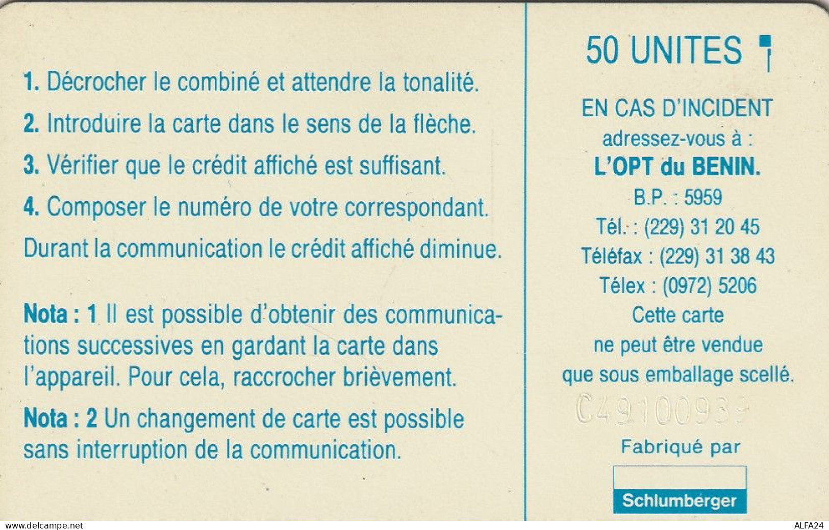 PHONE CARD BENIN  (E1.23.1 - Benin