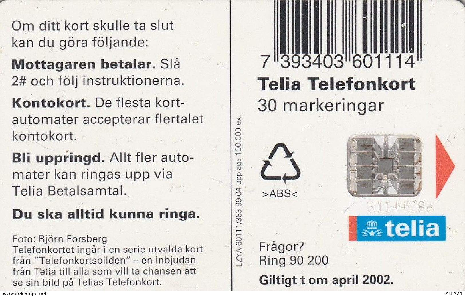 PHONE CARD SVEZIA  (E1.10.3 - Suède