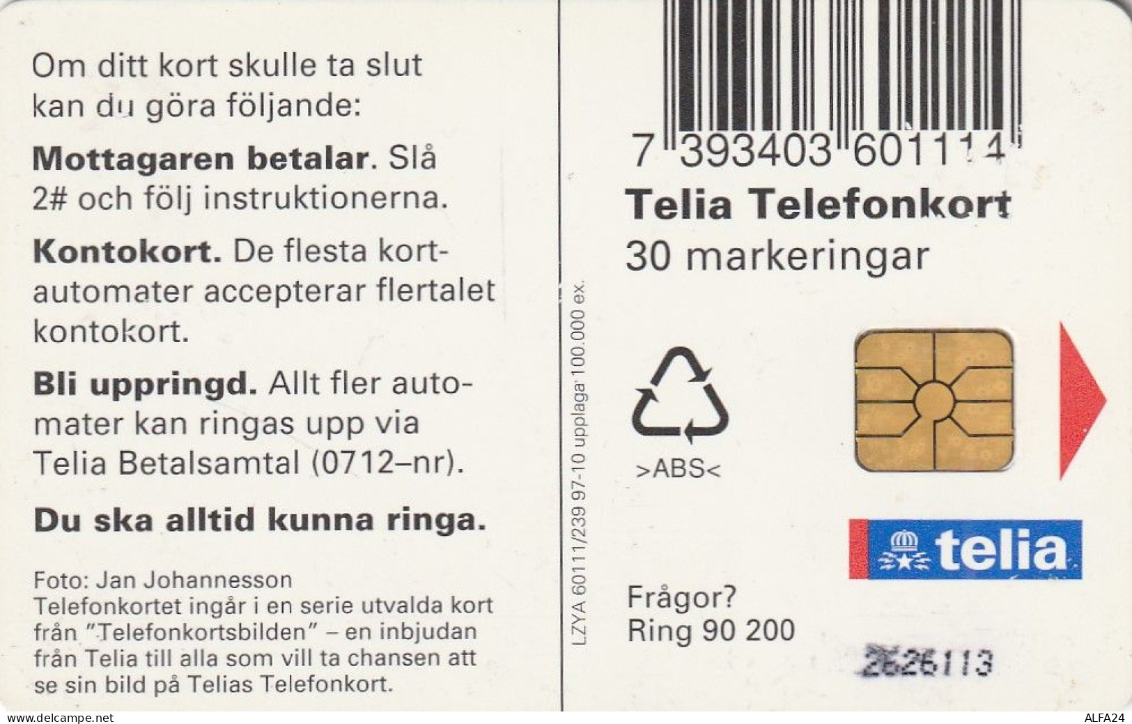 PHONE CARD SVEZIA  (E1.6.1 - Suecia