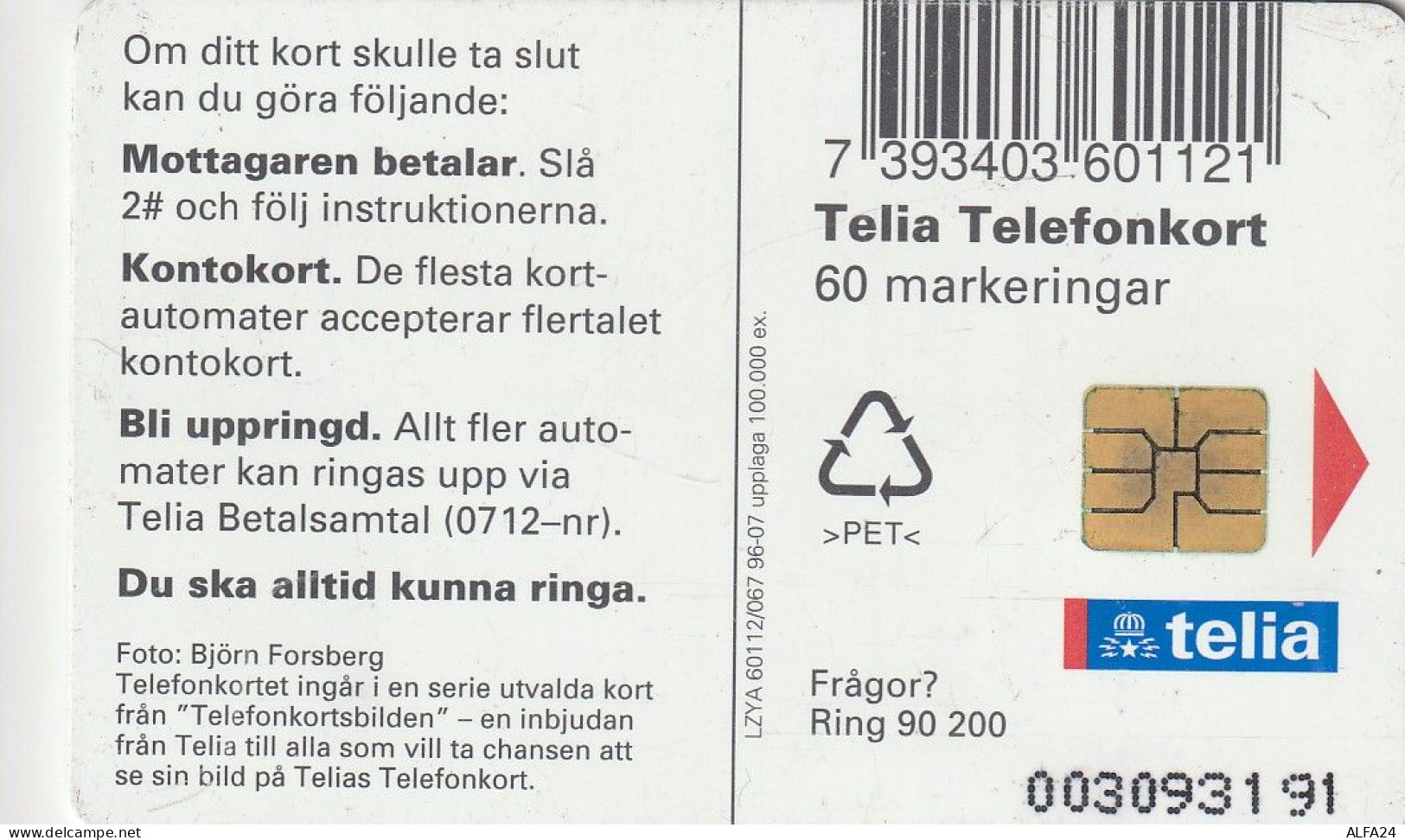 PHONE CARD SVEZIA  (E1.6.3 - Suède