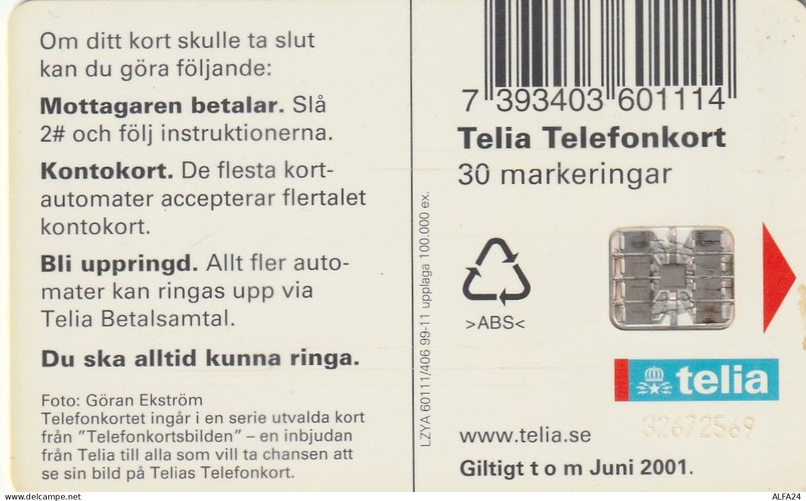 PHONE CARD SVEZIA  (E1.5.8 - Suecia