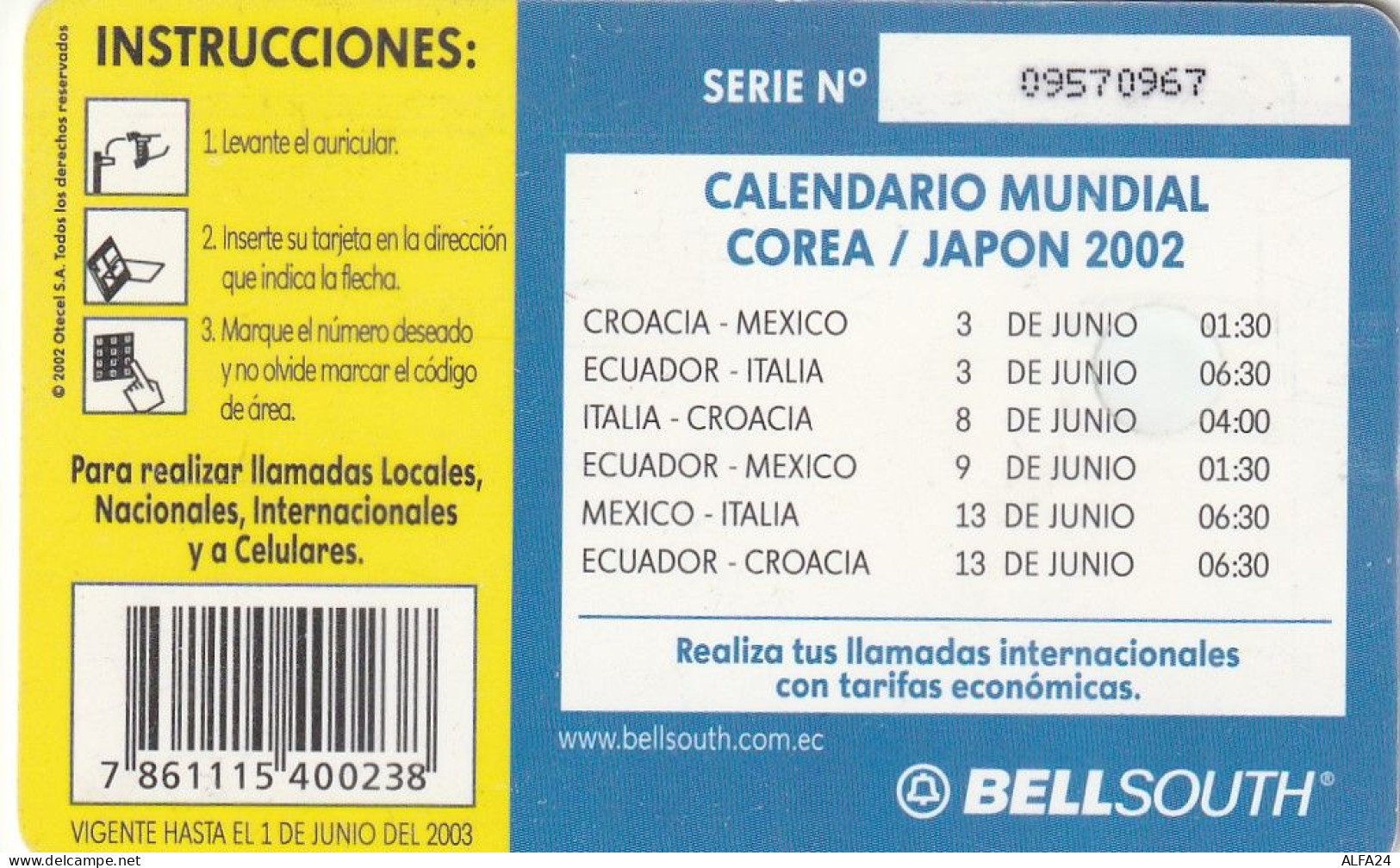 PHONE CARD ECUADOR  (E1.1.2 - Equateur