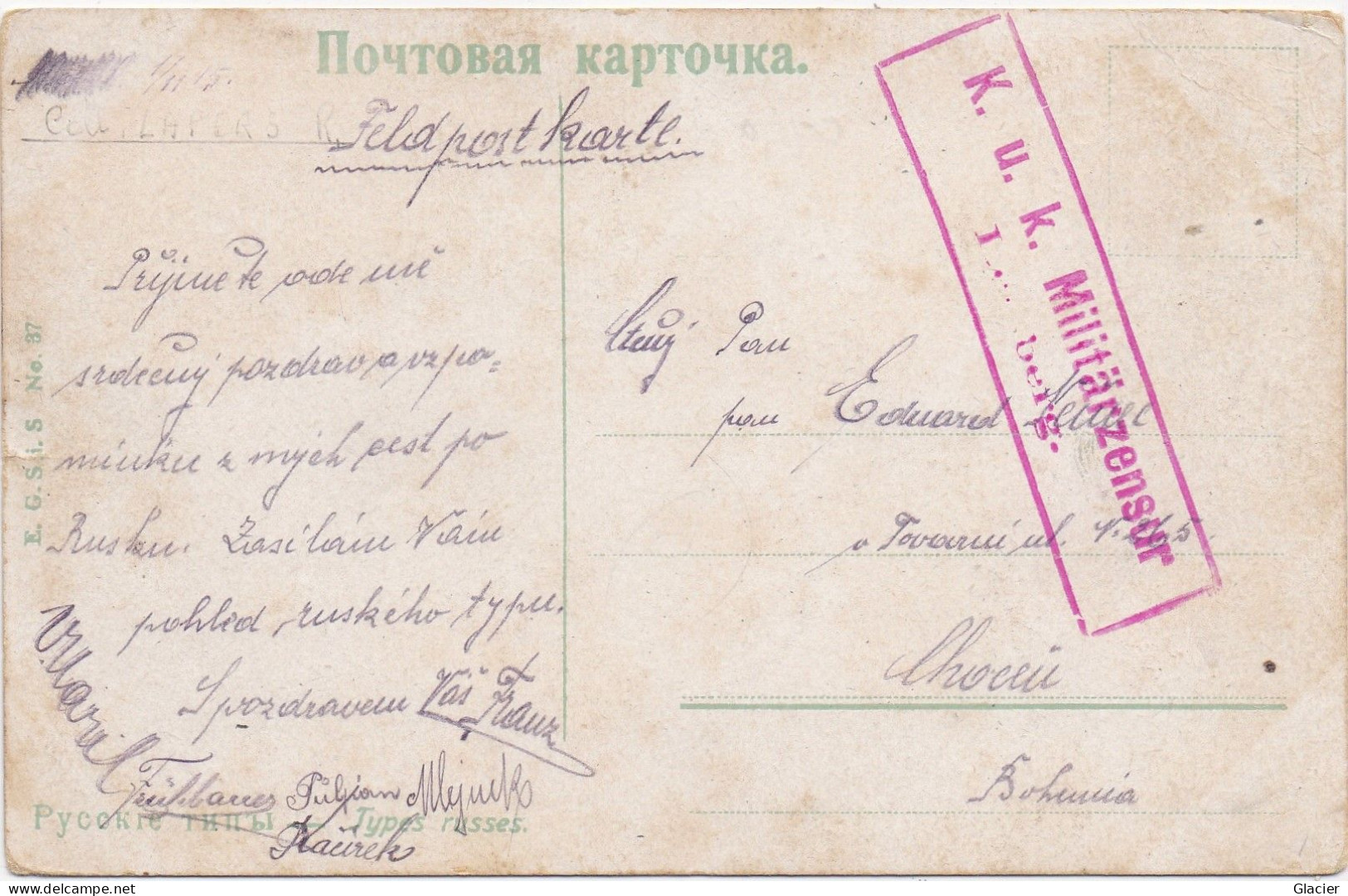 Types Russes - Русские Тицьі  - Feldpostkarte - K.u. K. Militärzensur - Antoing