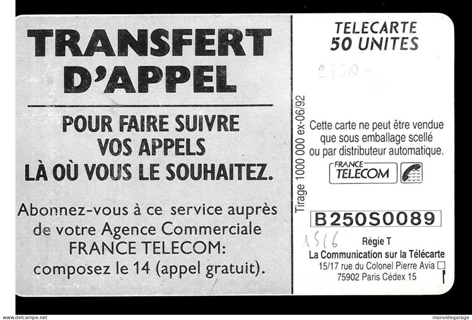 F275Aa - Transfert D'appel 3 Plage - 1992