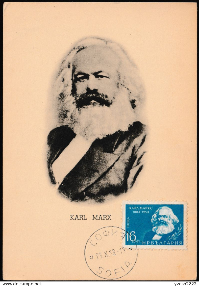 Bulgarie 1953 Y&T 753. Carte Maximum. Karl Marx - Karl Marx