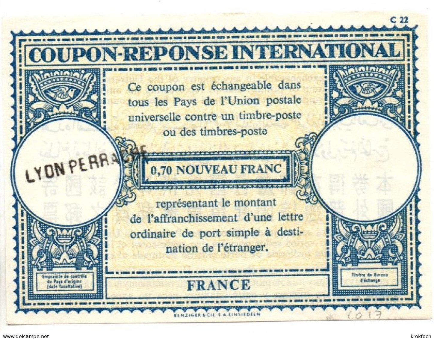 CR France Type Londres L0 17 - 0,70 Nouveau Franc - Griffe Lyon Perrache - CRI IRC - Buoni Risposte