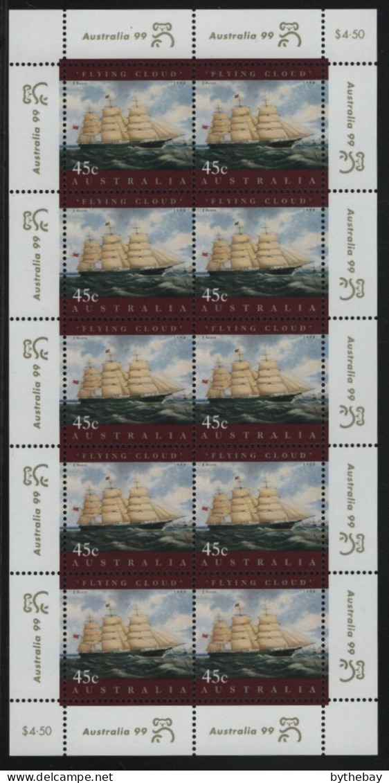 Australia 1998 MNH Sc 1630a 45c Flying Cloud Sailing Ship Pane Of 10 - Ungebraucht