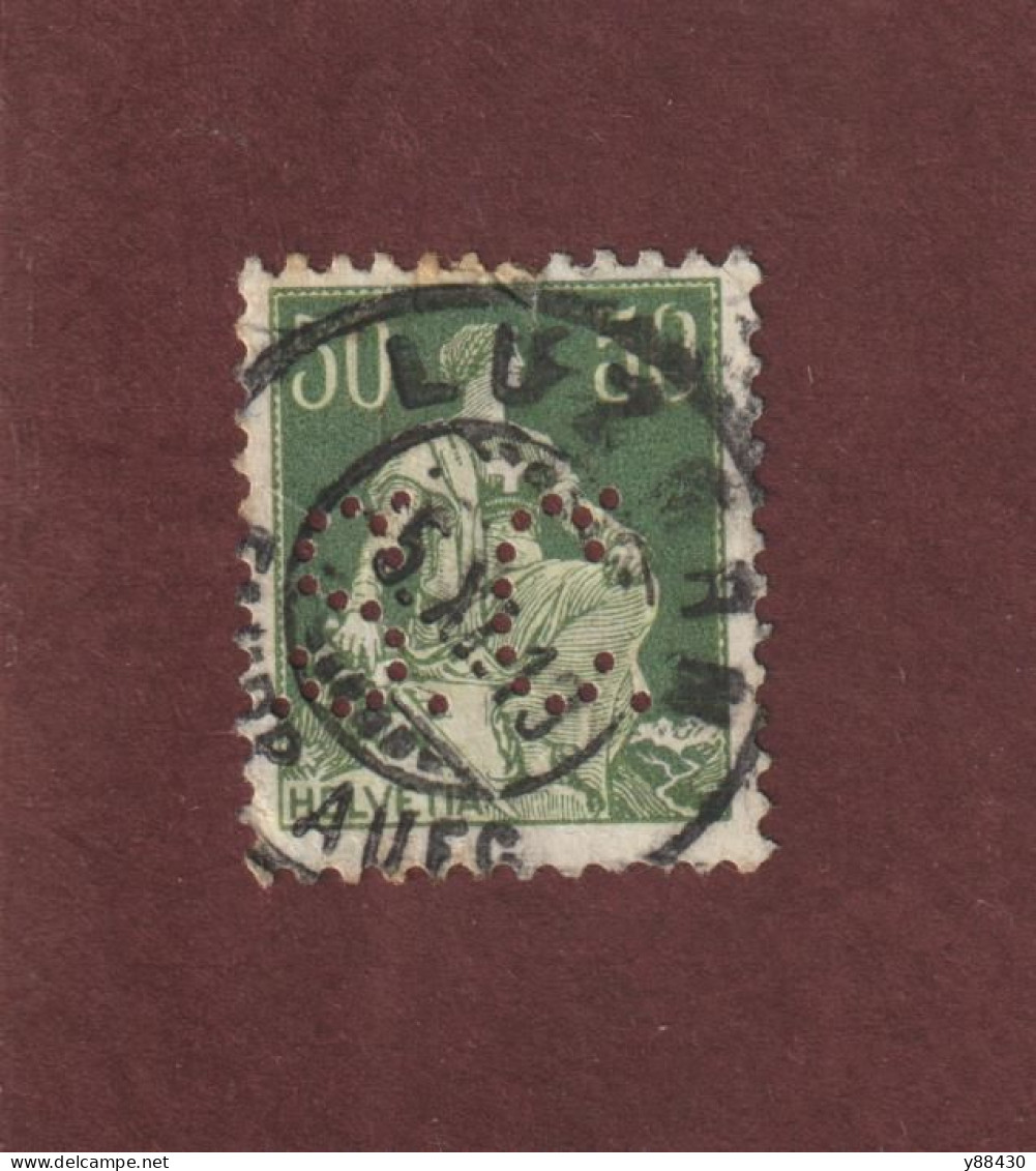 SUISSE - PERFORÉ . S . C . - N° 124 De 1907 / 1917 - Helvetia Assise . 50c. Vert Et Vert Clair - 4 Scan - Perforadas