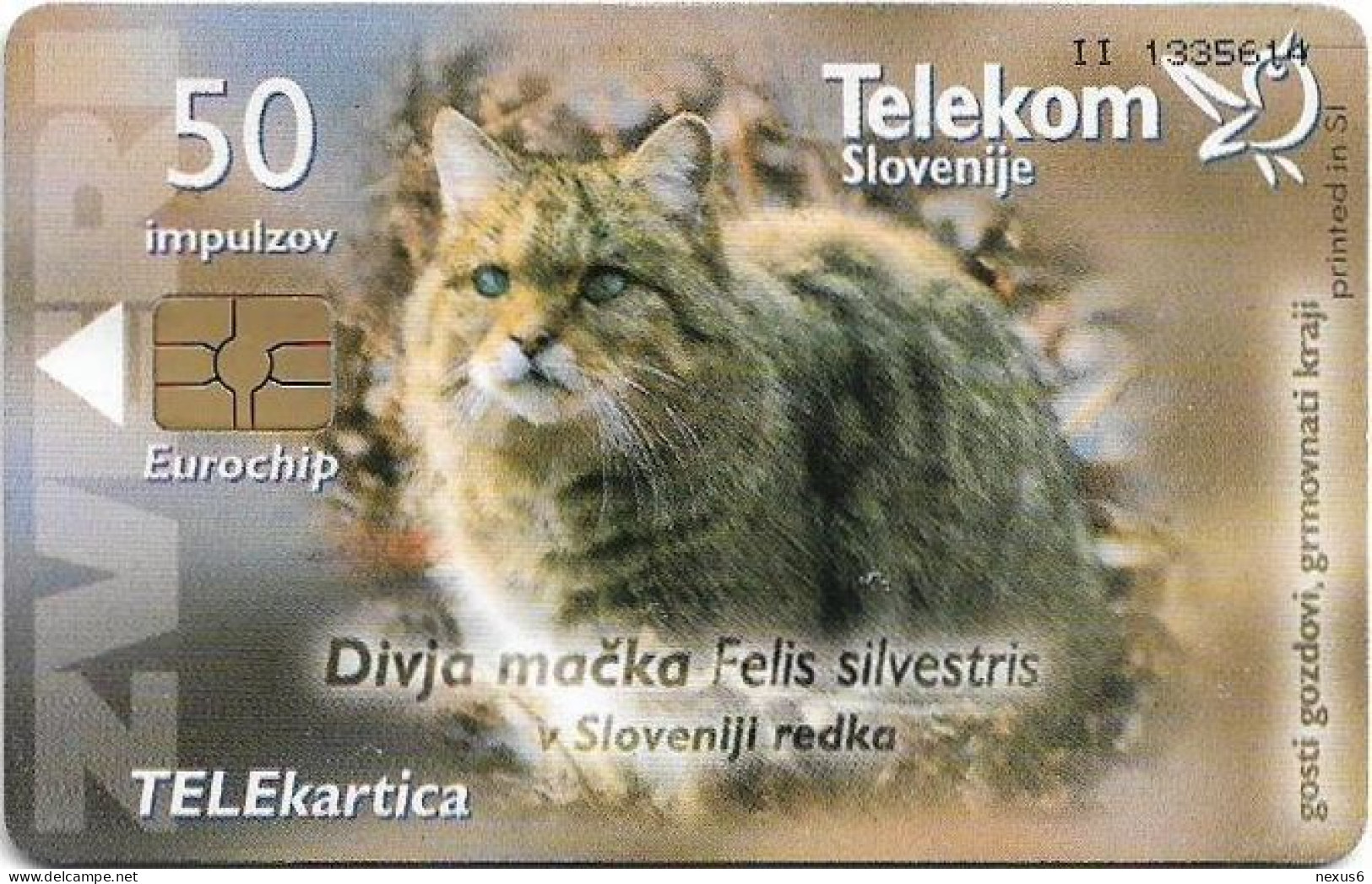 Slovenia - Telekom Slovenije - Zveri, Wild Animals - Divja Mačka, Gem5 Red, 03.2001, 50Units, 9.995ex, Used - Slovénie