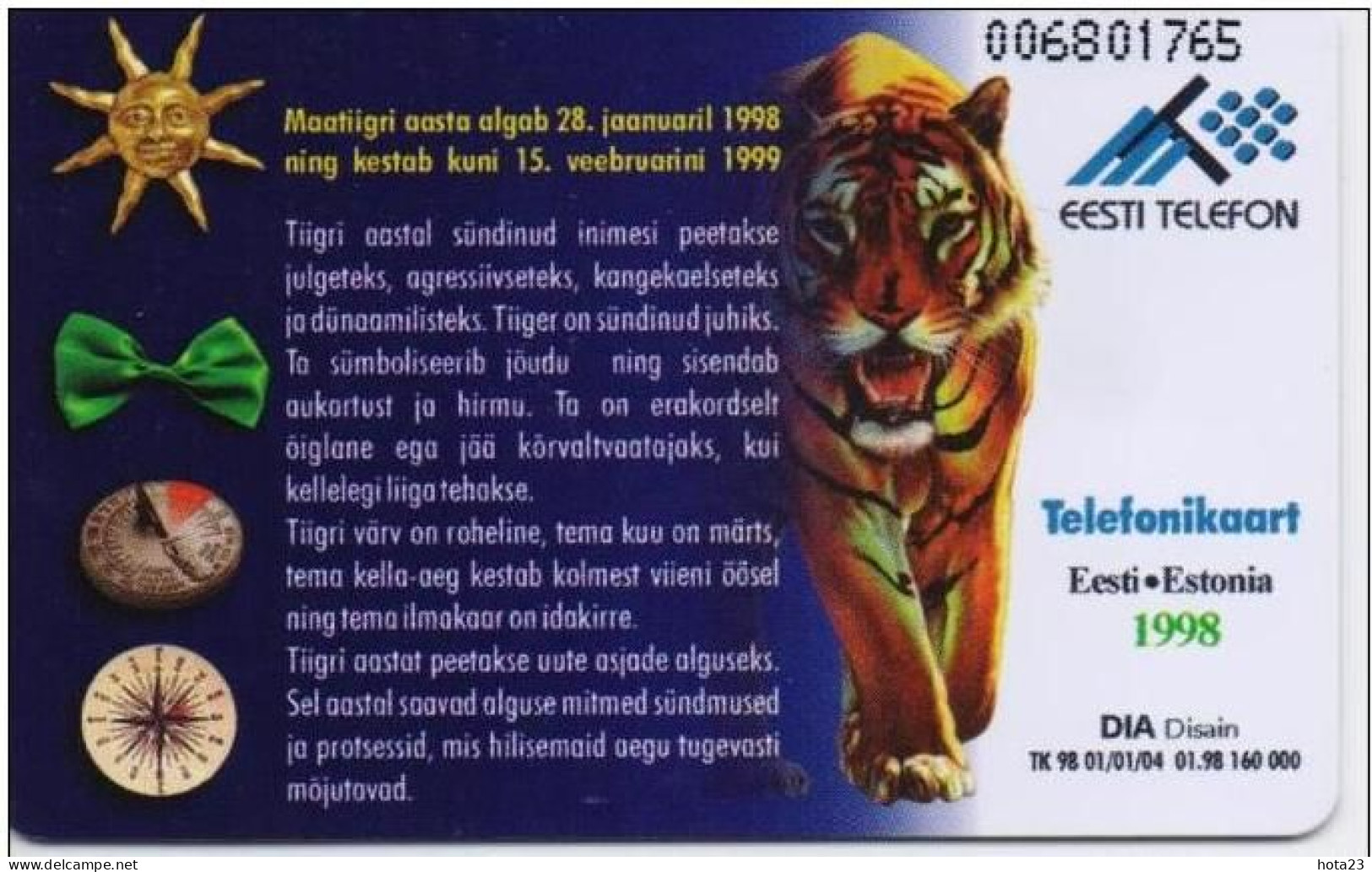 ESTONIA PHONECARD CHINESE HOROSKOP/TIGER Year BIG CAT - Estland