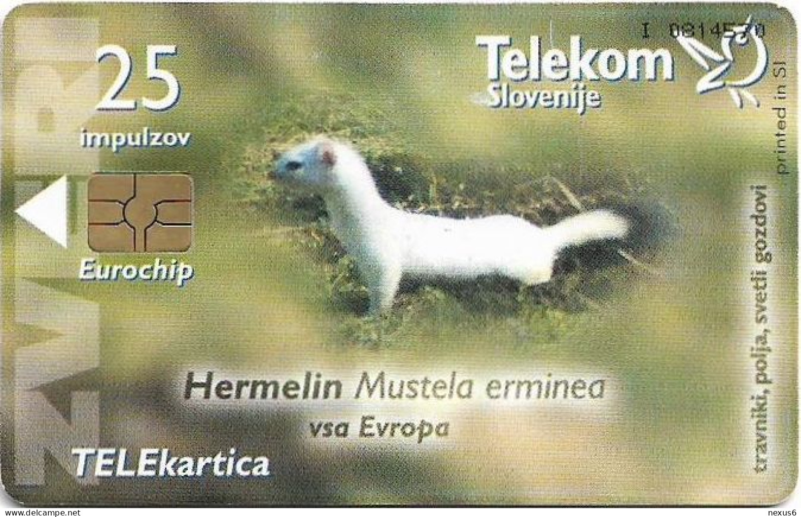 Slovenia - Telekom Slovenije - Zveri, Wild Animals - Hermelin, Gem5 Red, 03.2001, 25Units, 9.981ex, Used - Slowenien